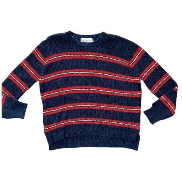 NWT Cotton Emporium Girls Navy Red Stripe Knit Sweater Medium - Picture 1 of 6